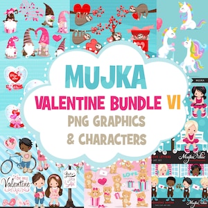 Valentine Clipart Bundle. Valentine's day graphics, animals, kids, unicorn, panda, gnomes, teddy bear Sublimation Designs graphics image 1