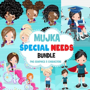 Paquete de imágenes prediseñadas de necesidades especiales, niño con vitiligo, imágenes prediseñadas de silla de ruedas, imágenes prediseñadas de discapacidad, gráficos especiales para niños, diseños de sublimación, niños png
