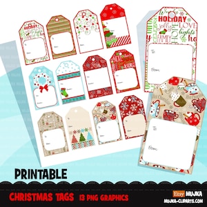 Etichette natalizie, etichette regalo di Natale stampabili, etichette regalo digitali, adesivi digitali di Babbo Natale, adesivi tradizionali di Natale, etichette natalizie png
