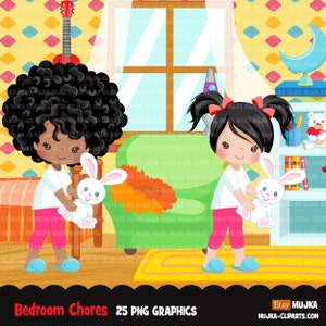 Hausarbeit Clipart, Reinigung, Aufräumen, Sublimation Grafiken, schwarze Mädchen PNG Clip Art