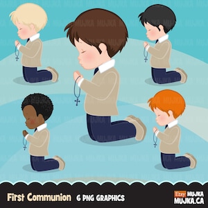 Erstkommunion Clipart für Jungen. Zeichen, Grafik, betender Junge, heilig, Einladungen, Planer, Aufkleber, religiös, Illustration, ClipArt