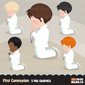 Erstkommunion Clipart für Jungen. Zeichen, Grafik, betende Jungen, heilig, Einladungen, Planer, Aufkleber, religiös, Illustration, Anzug