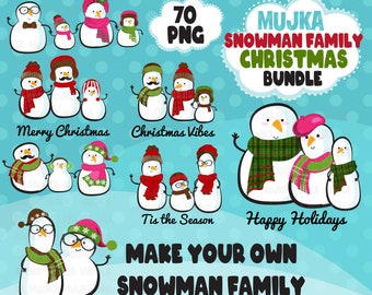 Familia de muñecos de nieve Png Clipart Bundle, retratos familiares personalizados de Navidad, Crea tus propias pegatinas, lindos diseños digitales de muñecos de nieve, sublimación