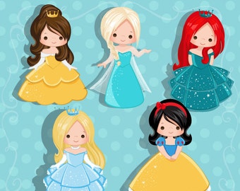 Princess Clipart, cute characters, Graphics, Costume Party, scrapbooking, birthday invitation, embroidery, card making, illustration