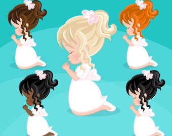 First Communion Clipart for Girls. Communion characters, graphics, praying girls, holy. First Communion Graphics, religious illustrations