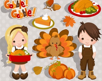 Thanksgiving clipart. Thanksgiving graphics, pumpkin, turkey, pumpkin pie, scrapbooking, embroidery, card making, cute characters, fall