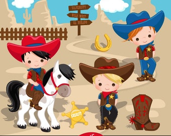Cowboy Clipart, Wild West png, Cute Cowboy Clipart, Red & Blue, Cowboy boots, sheriff designs, cowboy png