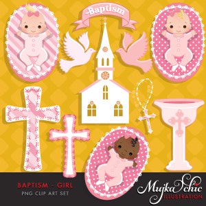 Baptism Clipart Baby Girl with cute babies, church, dove, rosary & cross graphics, religious clipart, illustration, holy, scrapbooking, art