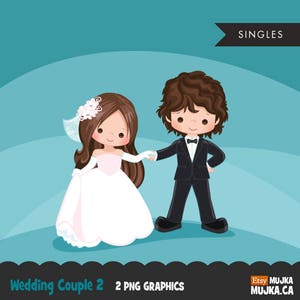 Clipart couple de mariage, graphiques des mariés, couple de la Saint-Valentin, personnages mignons, scrapbooking, fabrication de cartes, broderie, art de l'agenda