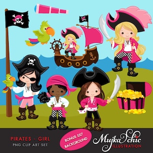 Pirate Clipart, treasure island clipart, pirate ship clipart, pirate flag png, pink pirate, pirate girls clipart, treasure map png