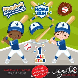 Baseball Clipart. Baseball graphics, baseball players, baseball game illustrations, kids playing baseball, home run, black