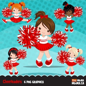 Cheerleader Clipart. Sportgrafik, Cheerleader Pom Pom. Rot weiße Cheerleader, Baseball, Football, Illustration, Basketball, Werbung