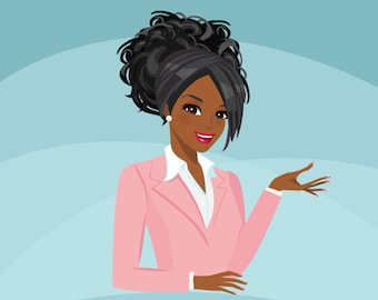 black Business owner, shop owner Avatar Design. afro character graphics, business, blog header, woman illustration, pink