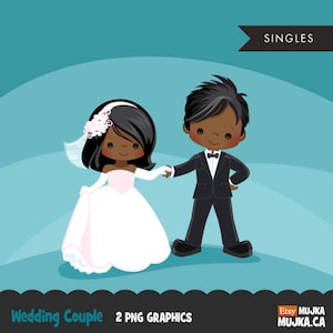 Wedding couple clipart, bride and groom graphics, valentines day couple, cute characters, scrapbooking, card making, embroidery, planner art image 1