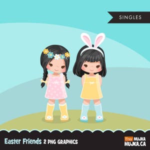 Easter spring clipart, bunny ears, scavenger, friends, cute characters, scrapbooking, card making, embroidery, , rain boots image 1