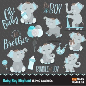 Cute elephant, baby shower clipart, baby shower lettering it's a boy, little sister, illustration, planner stickers, scrapbooking, character