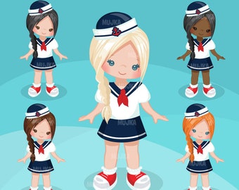 Sailor Clipart. Little Girl Graphics, Sailing, captain, mate,  , embroidery, Sublimation Designs, chore chart, black