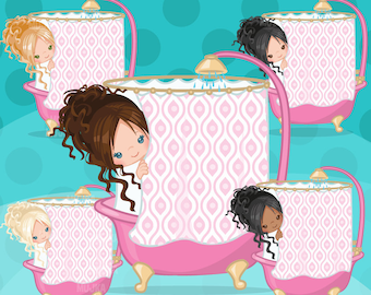 Spa party girl clipart graphics, spa birthday, bathroom chores, Sublimation Designs sublimation png clip art