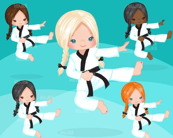 Karate png, karate clipart, black girl karate png, black belt clipart, martial arts clipart, little girl clipart