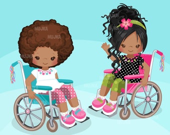 Special Needs Wheelchair clipart, disability, kids, characters, black, card making,  , disable, wheelchair girl