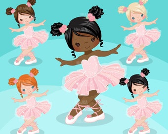 Ballerina clipart, chic ballet characters, black, card making, planner stickers, cookie, dancing girls, pink tutu, dancers, girls