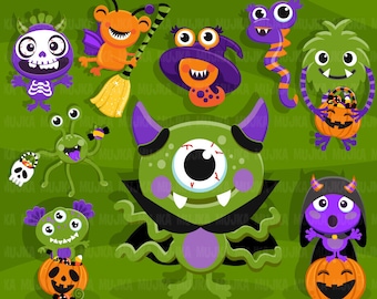 Halloween Monsters clipart. Scary Monster characters, Trick or Treat graphics. Halloween party, birthday, baby shower,