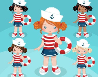 Sailor Clipart. Little Girl Graphics, Sailing, captain, mate,  , embroidery, Sublimation Designs, chore chart, black