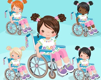 Special Needs Wheelchair clipart, disability, kids, characters, black girl, sublimation Png graphics