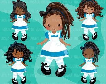 Alice in Wonderland Clipart, African American Alice, Black Alice, braided hair, sublimation designs digital download, png files for cricut