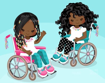 Special Needs Wheelchair clipart, disability, kids, characters, black, card making,  , disable, wheelchair girl