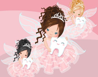 Tooth Fairy clipart. Cute fairy character graphics, angel wings, party printables, digitized embroidery, planner stickers, chore charts, art