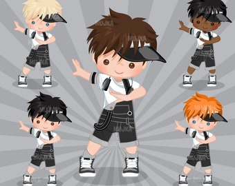 Hip hop dancer boys clipart, break dance, rapping characters, card making,  , embroidery, black hip hop, acid