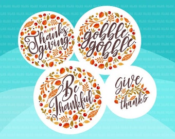 Thanksgiving Clipart. Thanksgiving word art, lettering fall leaves. Gobble gobble, Give Thanks, Happy Thanksgiving, Be Thankful monogram