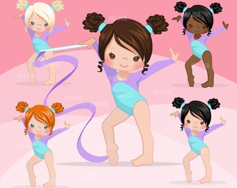 Gymnastics Clipart, ribbon gymnast png, black girl gymnast png, sports png, dance clipart, dancing black girl png, rhythmic gymnastics png