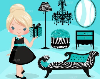 Tiffany Girls clipart, Breakfast at Tiffany's graphics, black, card making,  , cookie design, fashion, chandelier