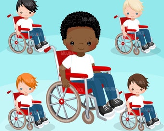 Special Needs Wheelchair clipart, disability, kids, characters, black, card making,  , disable, wheelchair boy