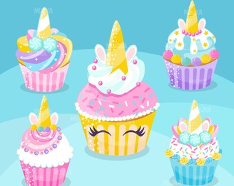 Unicorn Cupcake Clipart, Rainbow Cupcakes, Baking, Cake Graphics, Card ...