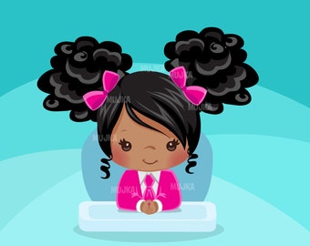 Baby Boss clipart, baby with pink business suit, chic characters, black, card making,  , activity, cute afro baby