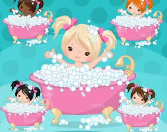 Spa party girl clipart graphics, bath,  , scrapbooking, digitized embroidery, Sublimation Designs, chore charts, cute character
