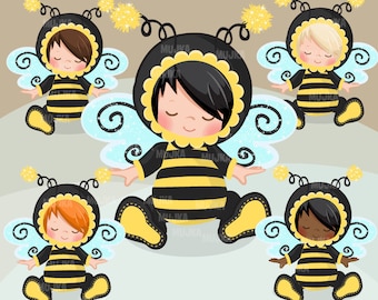 Bee Baby clipart, bumblebee costume baby shower graphics, card making,  , birthday party, black baby, animal, bug