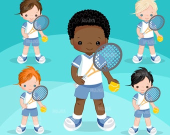 Tennis players clipart, chic characters, black, card making,  , activity, outdoor sports, school, racquetball