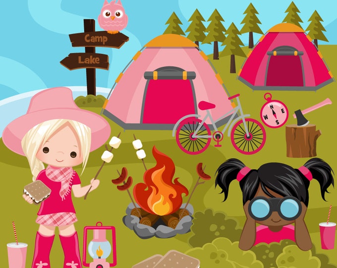 Glamping Clipart for Girls. Campground Tents Camp Fire - Etsy