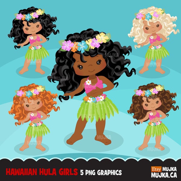 Hawaiian Hula Girls clipart, summer beach graphics,  , cute animals, hawaii characters, luau party, tribal girls, dancers