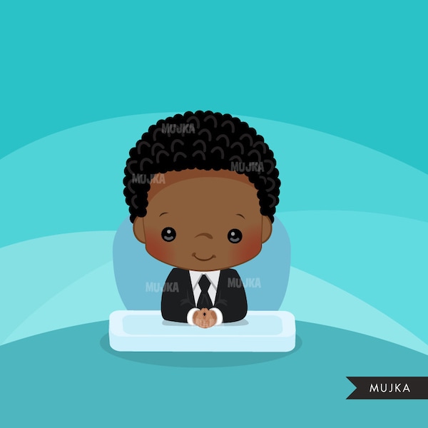 Baby Boss clipart, baby with business suit, chic characters, black, card making,  , activity, cute afro baby