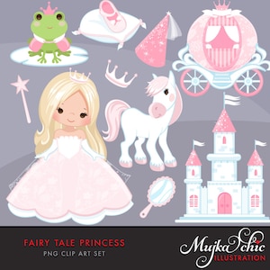 Fairy Tale Princess Clipart. Fairy Tale characters, princess carriage, tiara, frog prince, princess castle, cookie cutters, planner stickers image 1