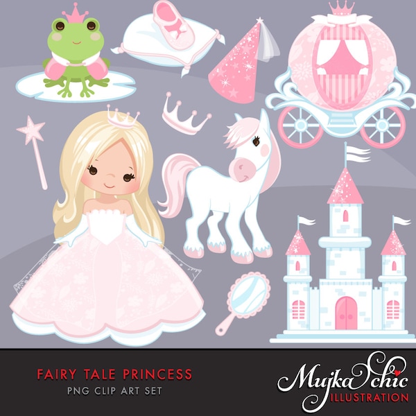 Fairy Tale Princess Clipart. Fairy Tale characters, princess carriage, tiara, frog prince, princess castle, cookie cutters, planner stickers