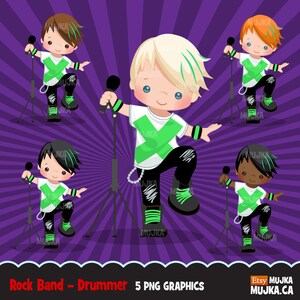 Rockstar Boys Clipart, cantante, nero, creazione di biglietti, festa di compleanno di una rock band, musica pop, grafica di chitarra