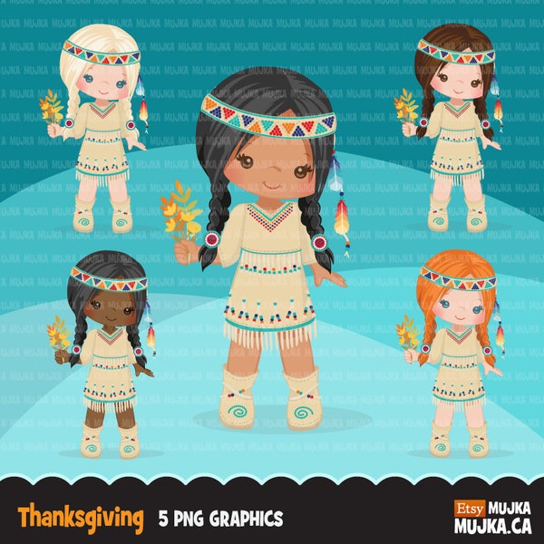 Thanksgiving Clipart. Indians and Pilgrims characters, Sublimation Designs graphics! Harvest, holiday,  , native land, story book