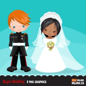 Koninklijke bruiloft clipart, hertog en hertogin van Sussex karakters, Britse bruiloft, prins Harry, Meghan Markle karakters, grafisch, koninklijk paar