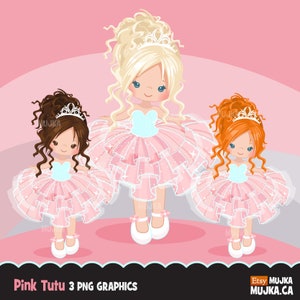 Pink Tutu clipart. Cute ballerina graphics, ballet party, party printables, digitized embroidery, planner stickers, chore charts, art, girls